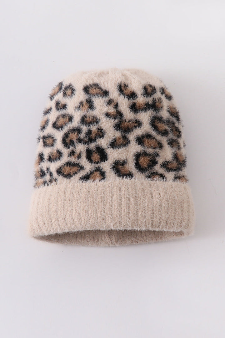 Beige Leopard Beanie Hat Toddler Adult