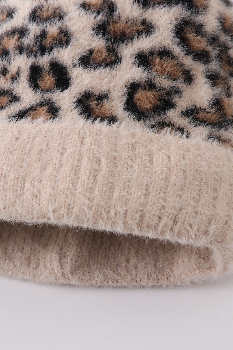 Beige Leopard Beanie Hat Toddler Adult