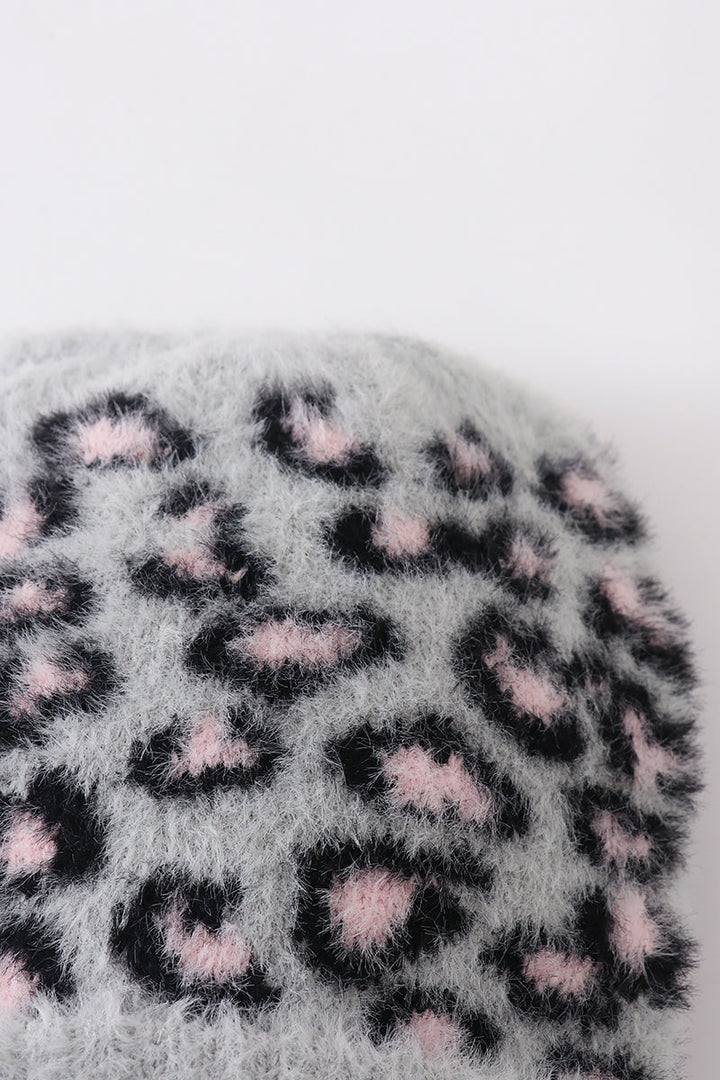 Grey Leopard Beanie Hat Toddler Adult