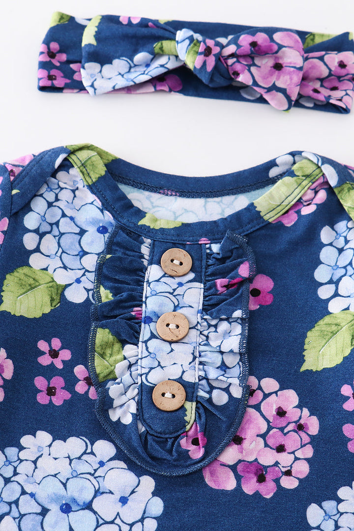 Navy Floral Print Bamboo Baby Gown