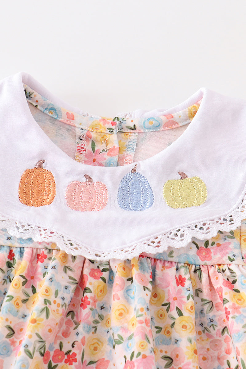 Floral Print Pumpkin Embroidery Girl Bubble