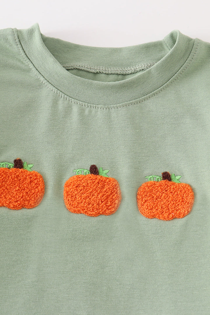 Green Plaid French Knot Pumpkin Boy Set