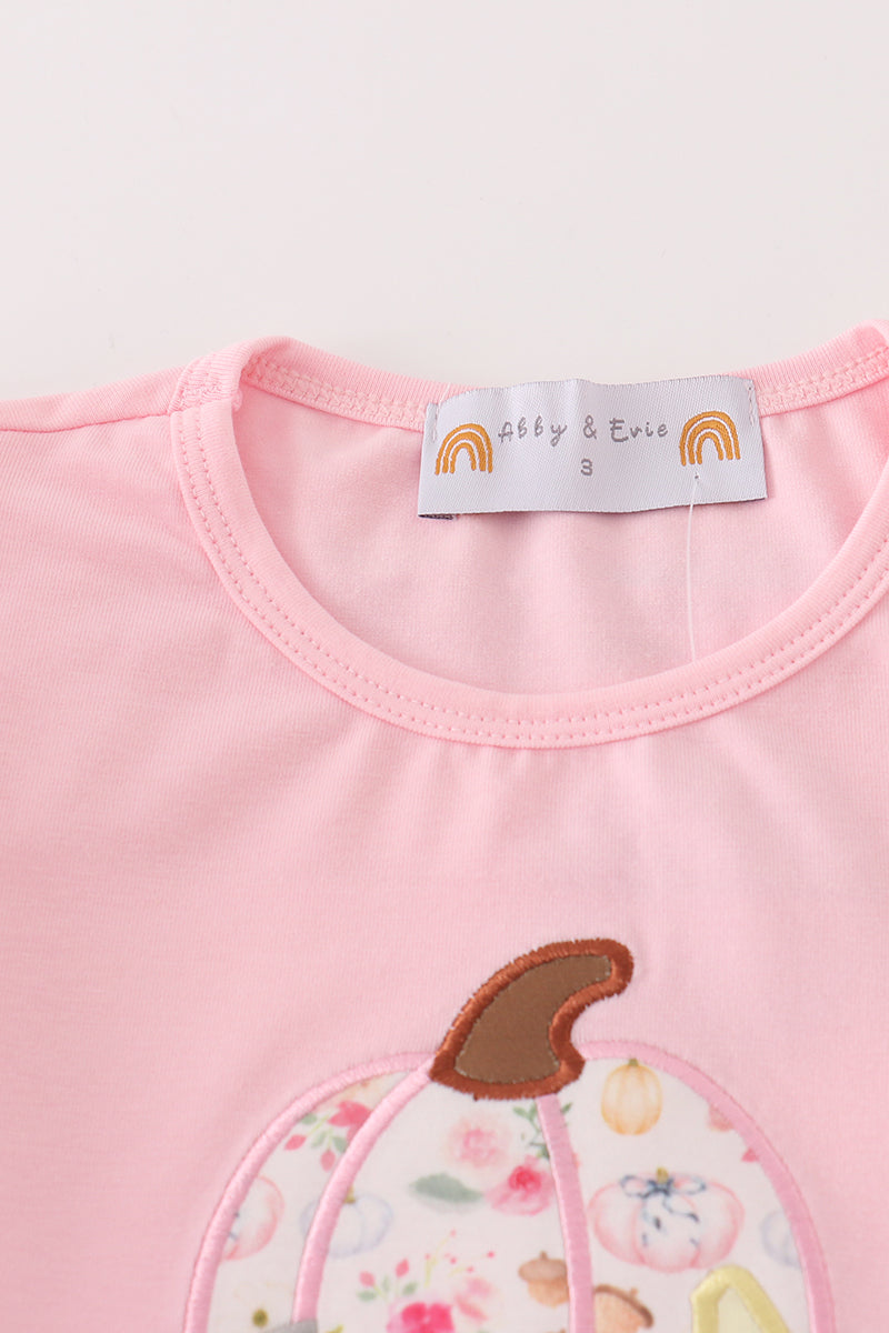 Pink Pumpkin Applique Girl Set