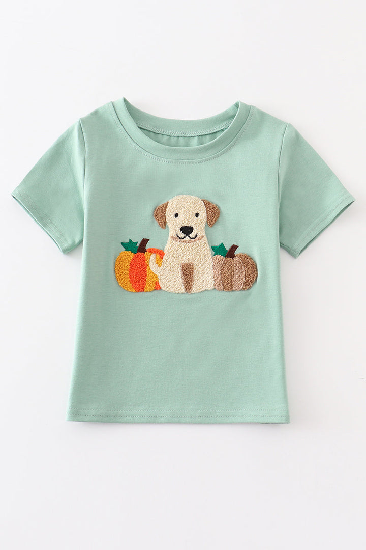 Green Dog Pumpkin French Knot Boy Top