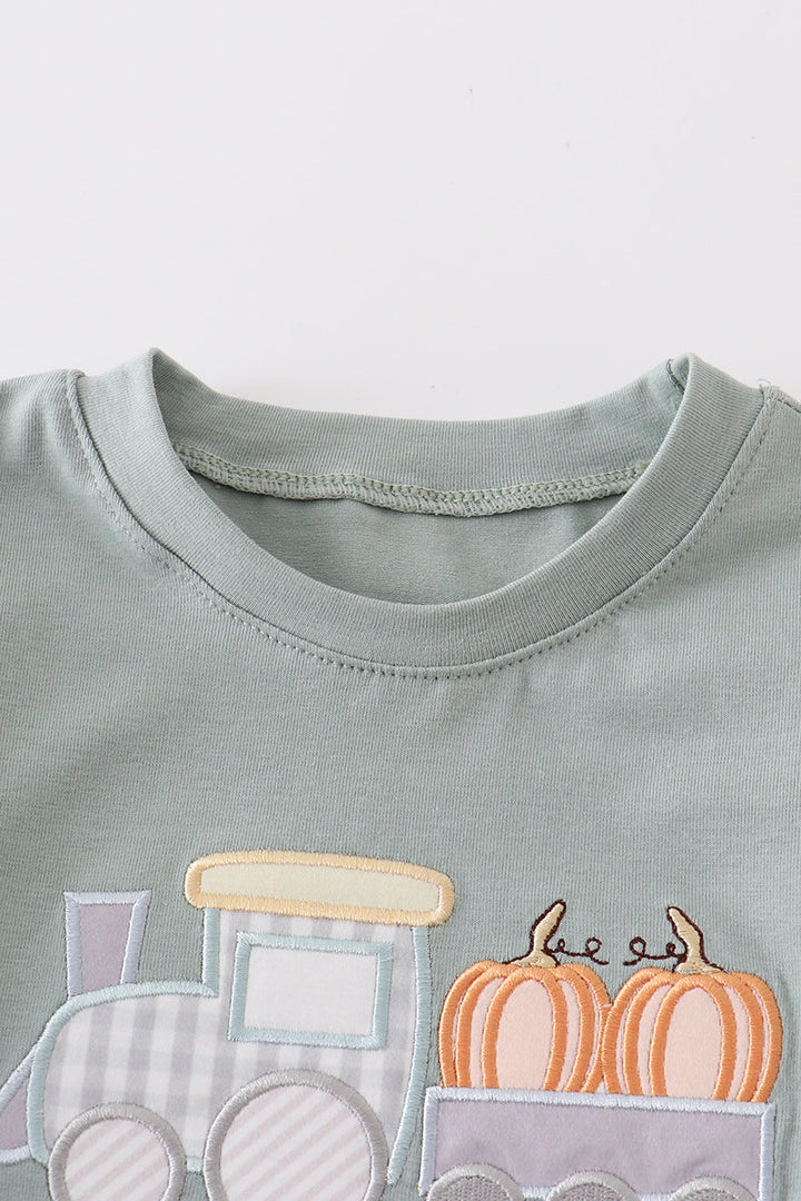 Green Train Pumpkin Applique Boy Top