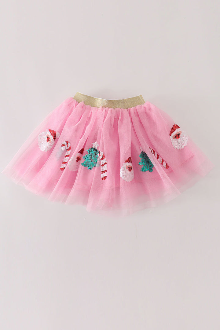 Pink Christmas Sequin Tutu Skirt