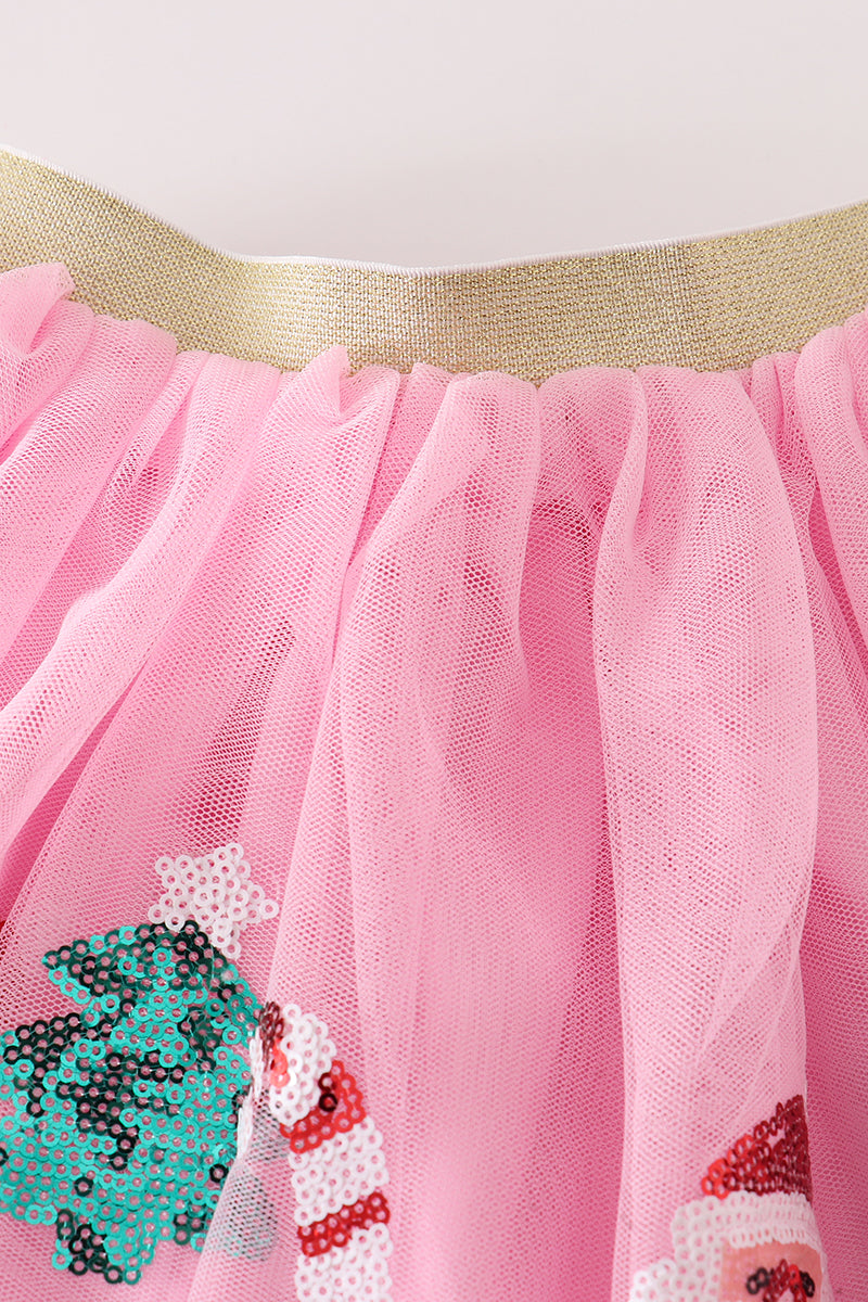 Pink Christmas Sequin Tutu Skirt