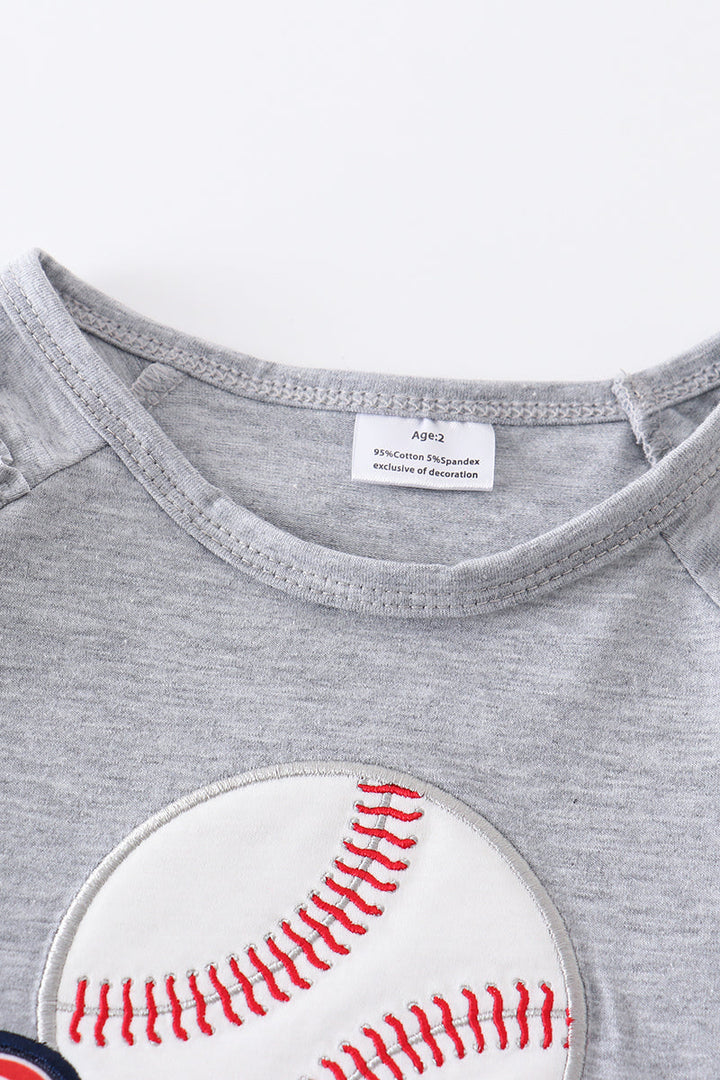 Grey Baseball Applique Ruffle Girl Set