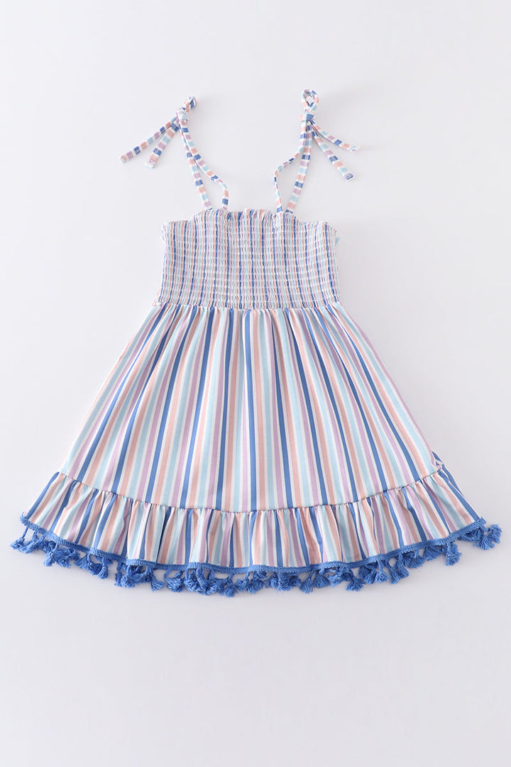 Blue Stripe Smocked Strap Dress