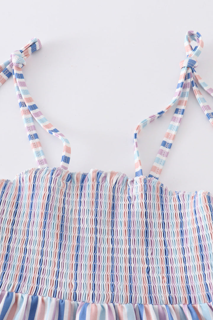 Blue Stripe Smocked Strap Dress