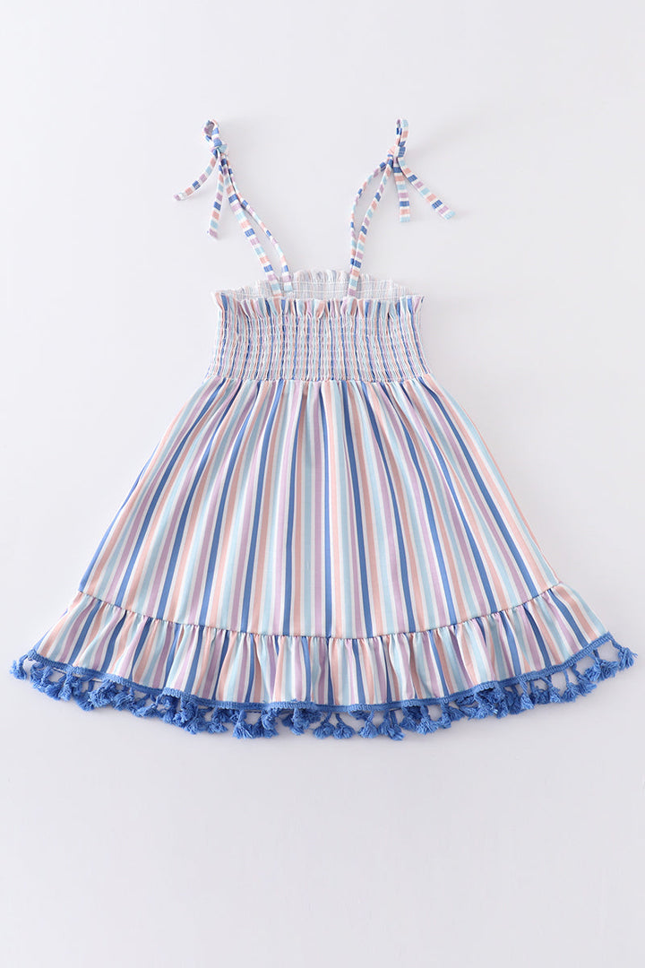 Blue Stripe Smocked Strap Dress