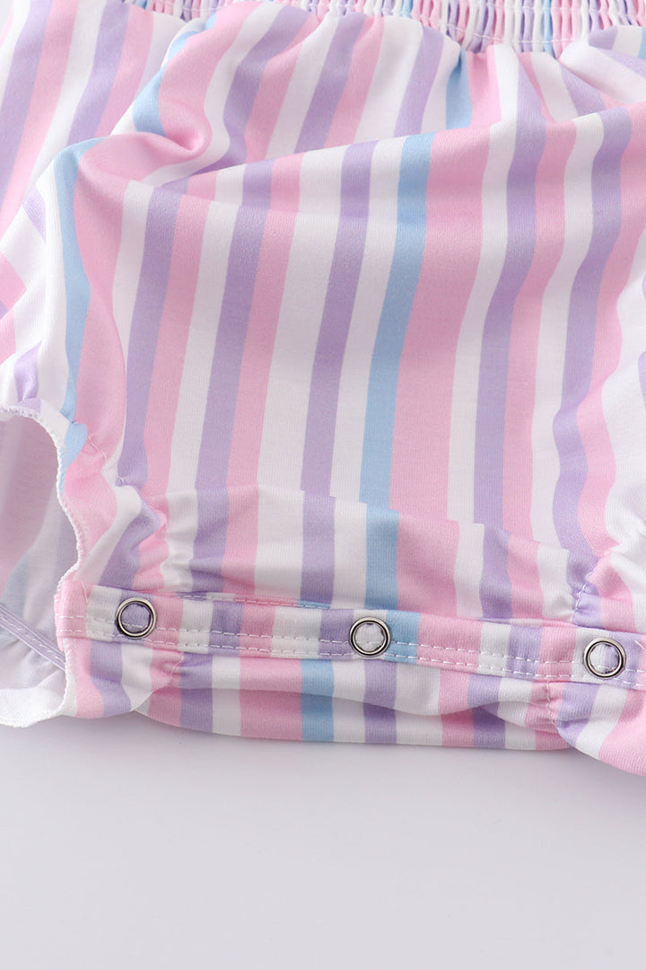 Purple Stripe Smocked Strap Girl Bubble