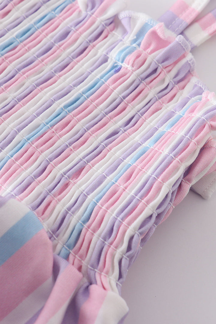 Purple Stripe Smocked Strap Girl Bubble