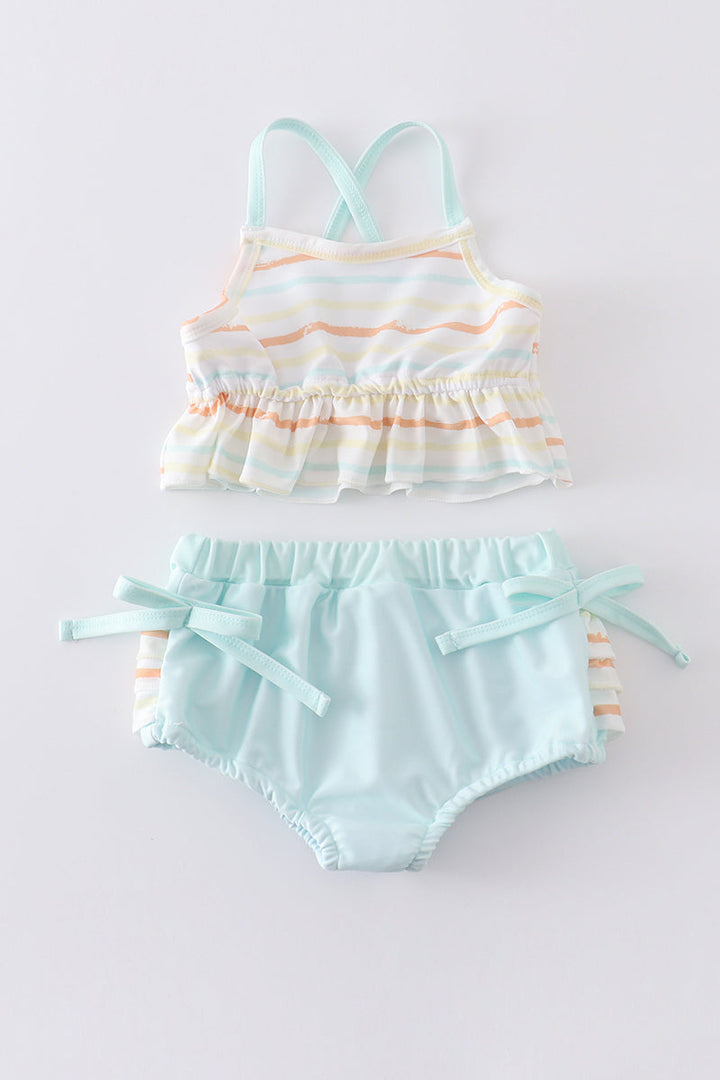 Multicolored Stripe Two Piece Girl Swimsuit