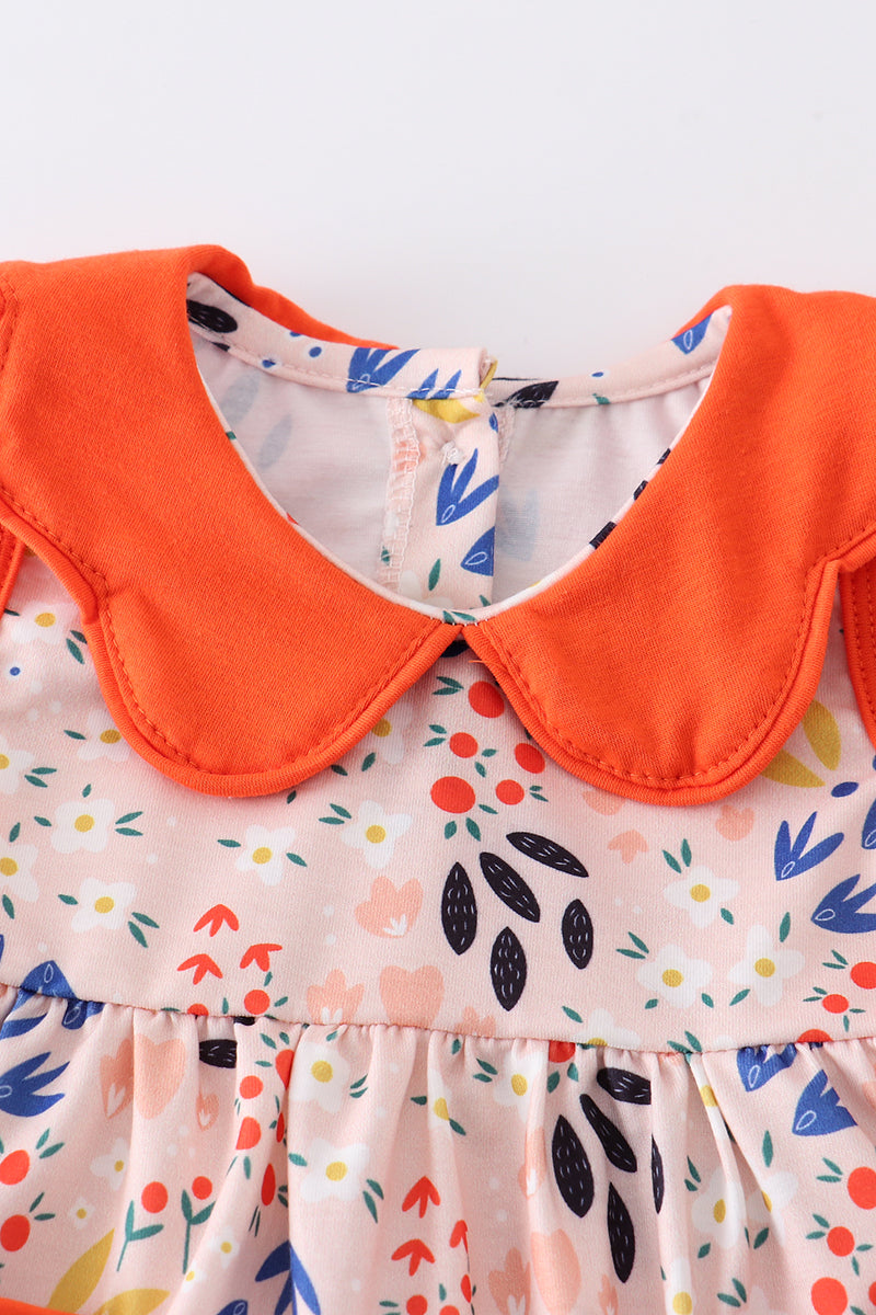 Orange Floral Print Baby Bloomers Set