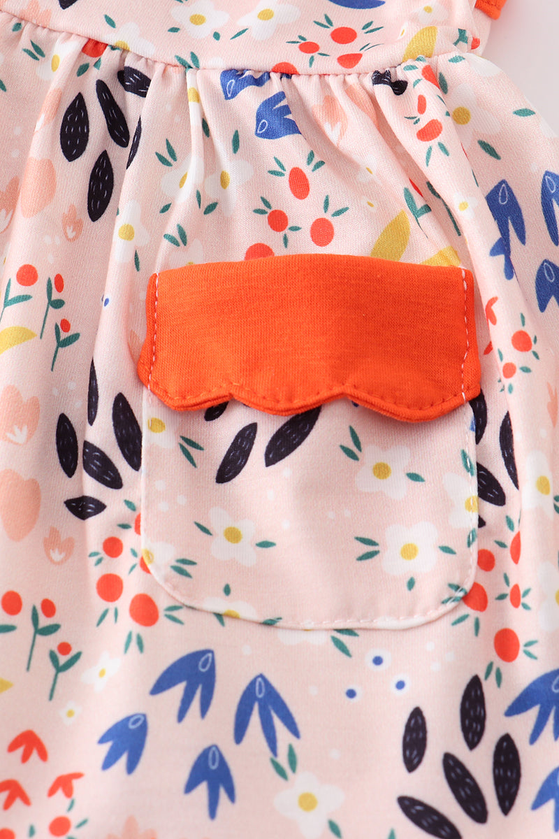 Orange Floral Print Baby Bloomers Set