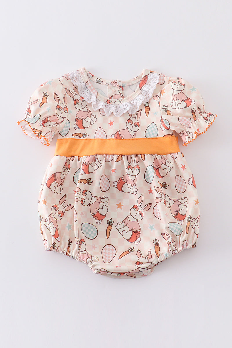 Easter Bunny Egg Print Ruffle Girl Bubble