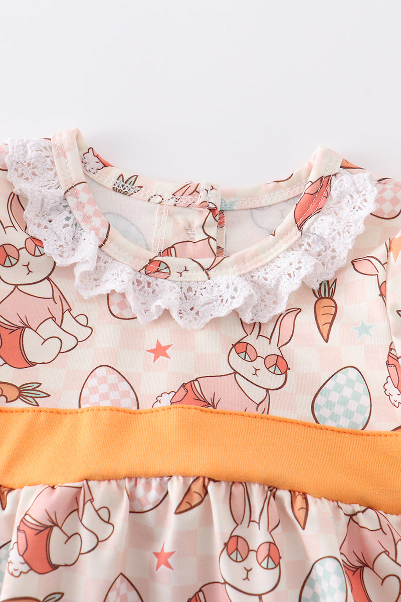 Easter Bunny Egg Print Ruffle Girl Bubble