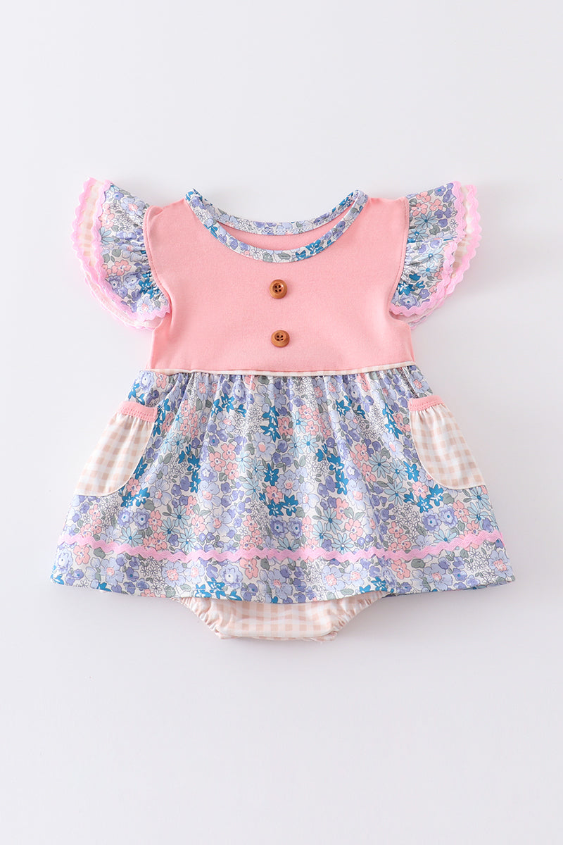 Pink Floral Print Ruffle Girl Bubble