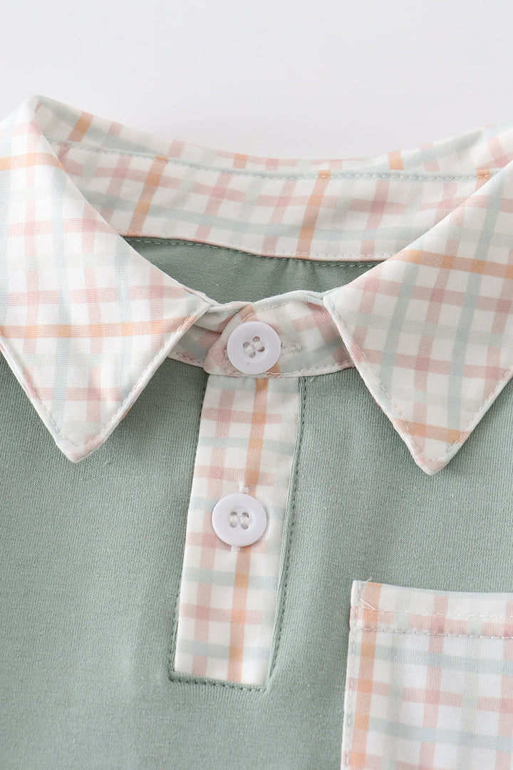 Green Button Down Plaid Boy Shirt