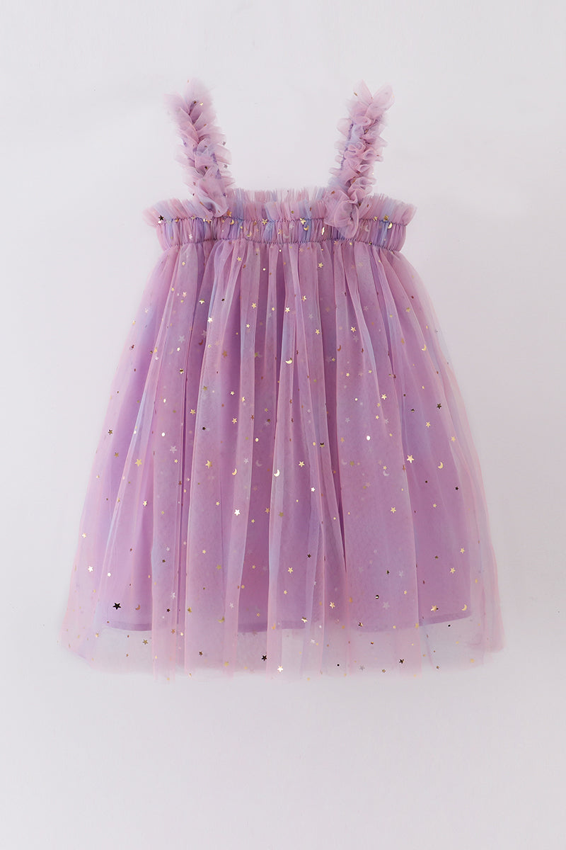 Purple Star Strap Tulle Dress