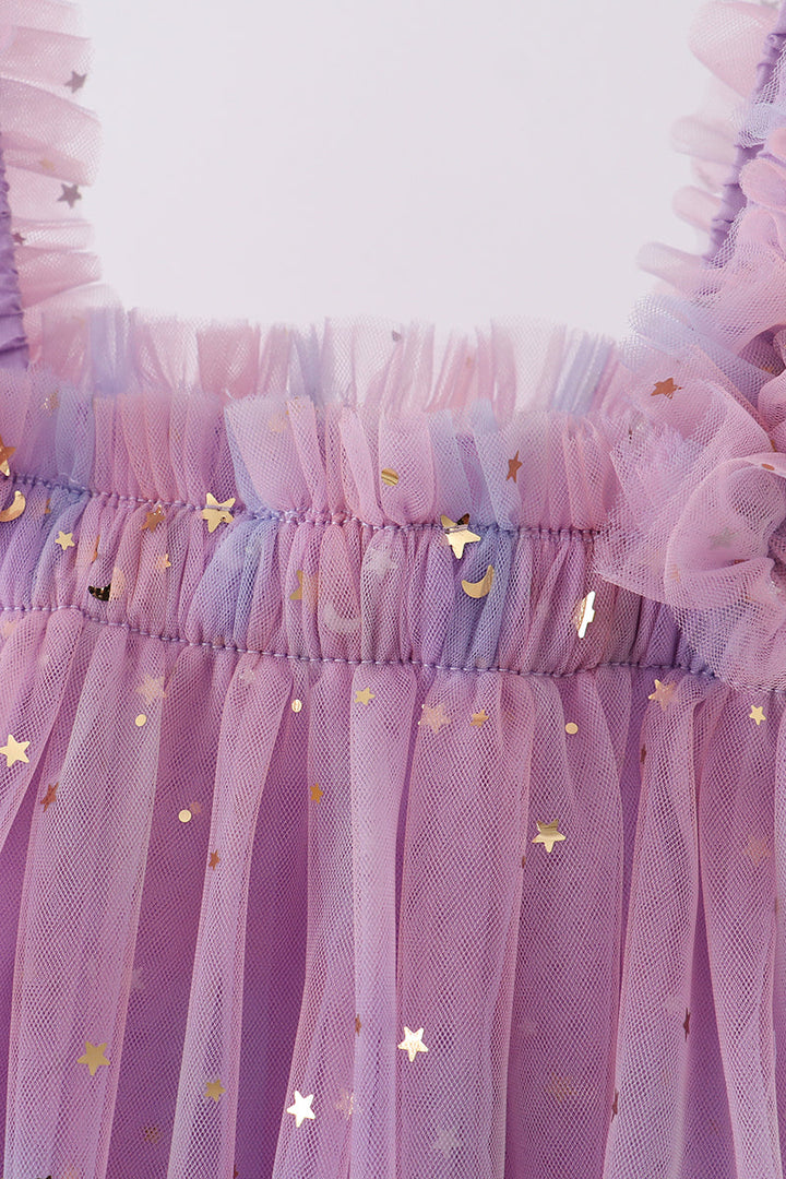 Purple Star Strap Tulle Dress