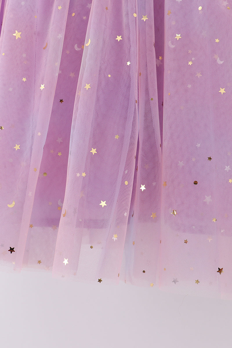 Purple Star Strap Tulle Dress