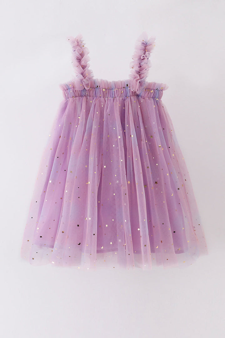 Purple Star Strap Tulle Dress