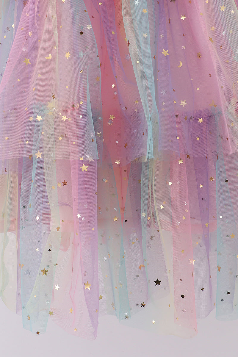 Rainbow Star Tiered Ruffle Tulle Dress