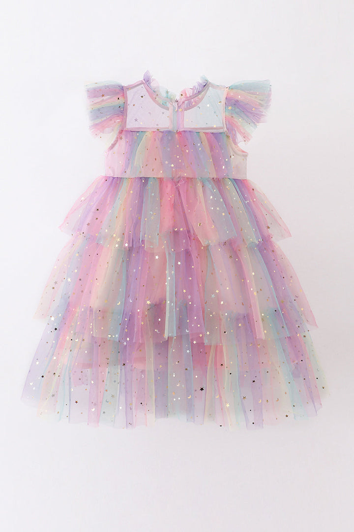 Rainbow Star Tiered Ruffle Tulle Dress