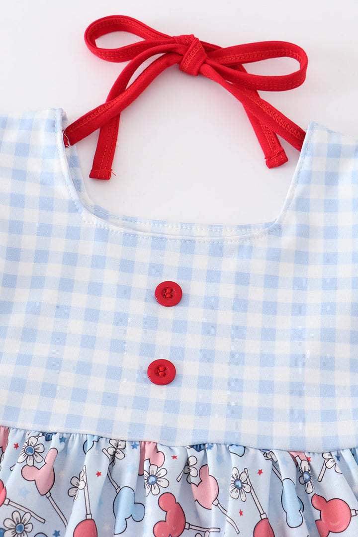 Patriotic Day Character Print Plaid Ruffle Dress