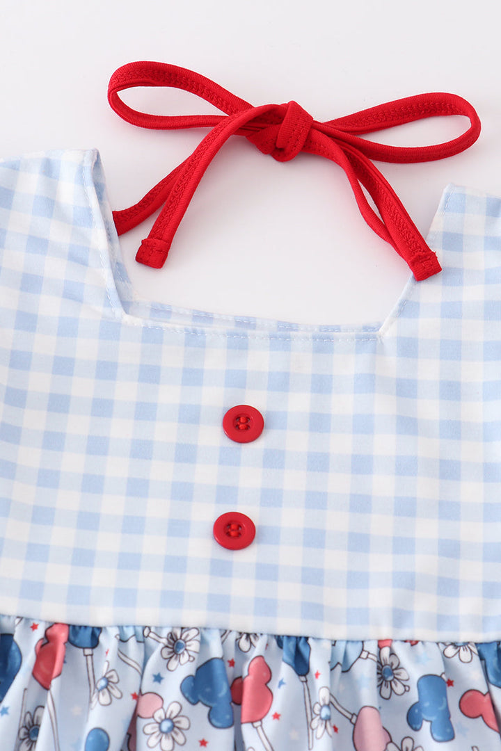 Patriotic Day Character Print Plaid Girl Set