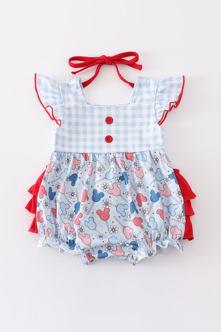 Patriotic Day Character Print Plaid Ruffle Bubble