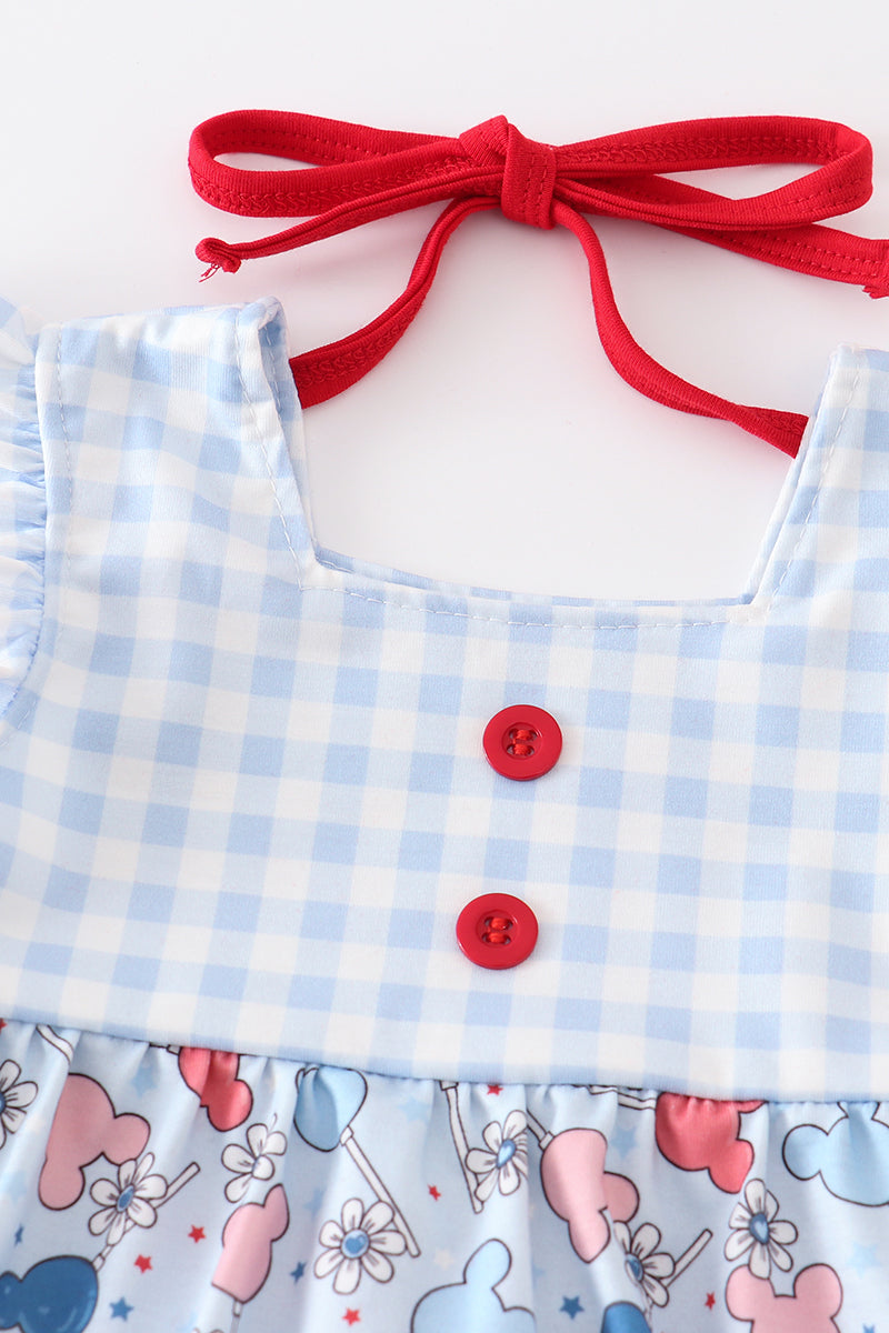 Patriotic Day Character Print Plaid Ruffle Bubble