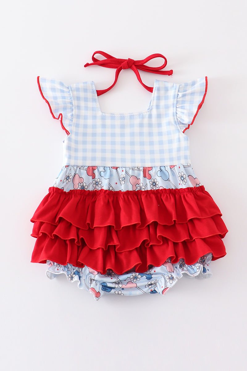 Patriotic Day Character Print Plaid Ruffle Bubble