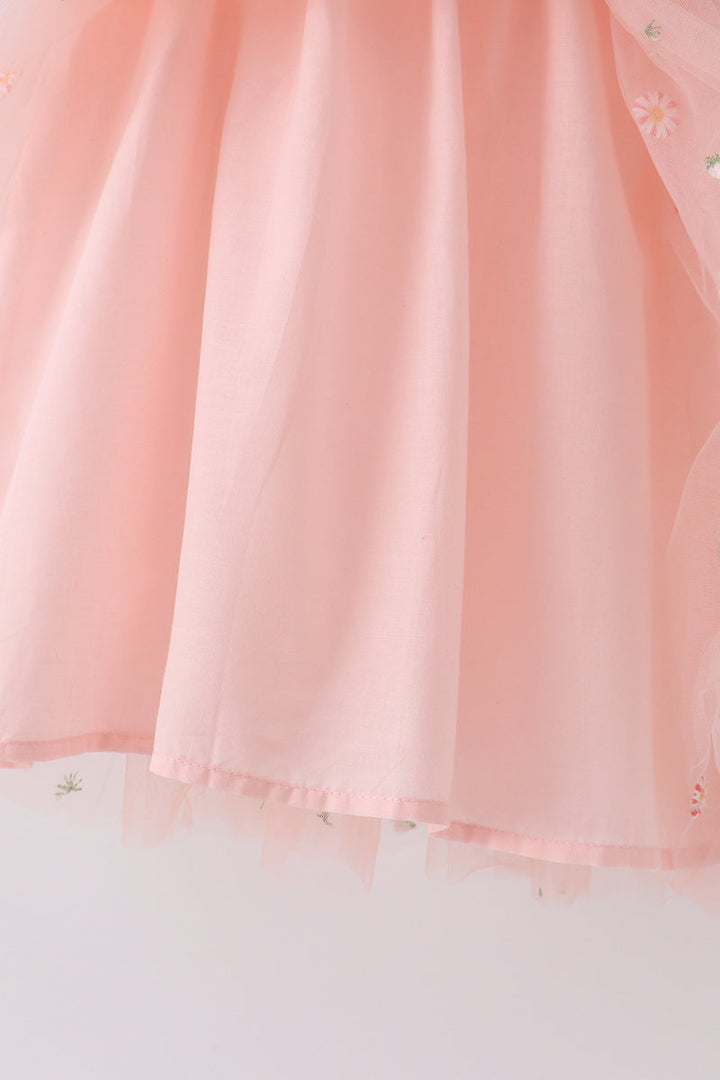 Pink Strap Daisy Embroidery Tulle Dress