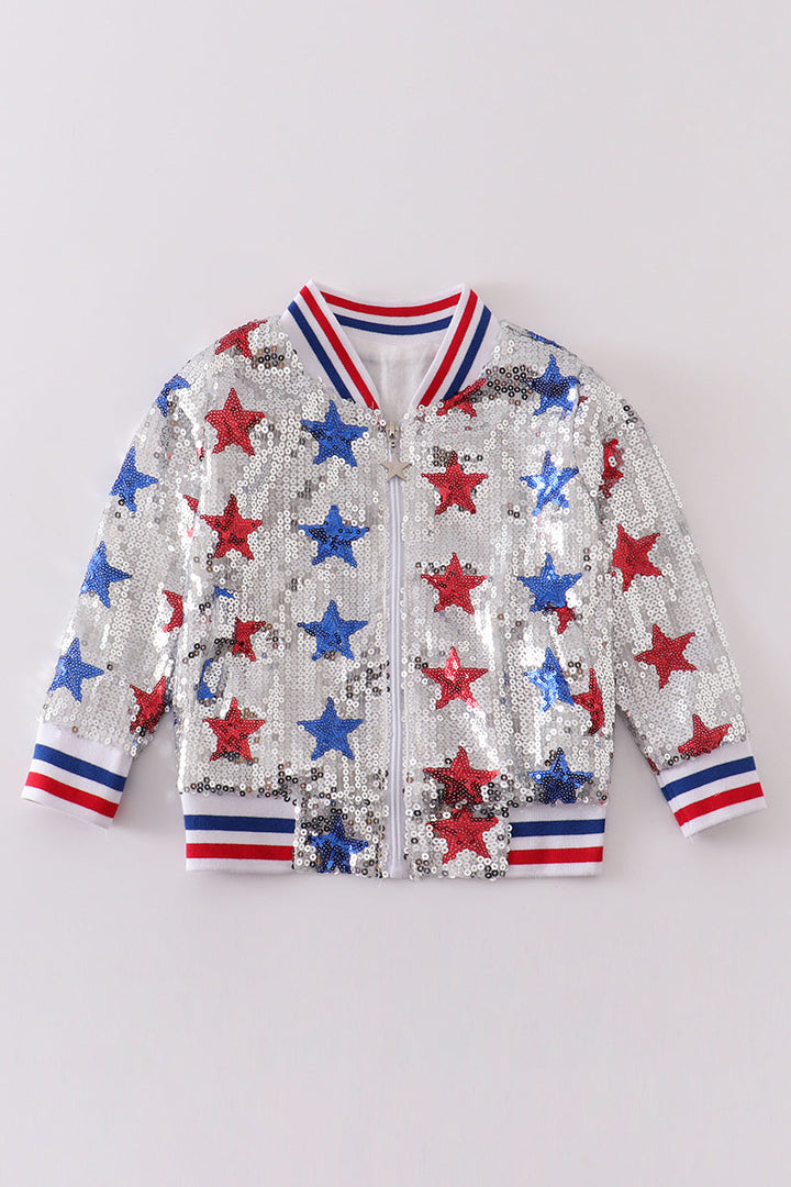 Patriotic Star Sequins Girl Coat