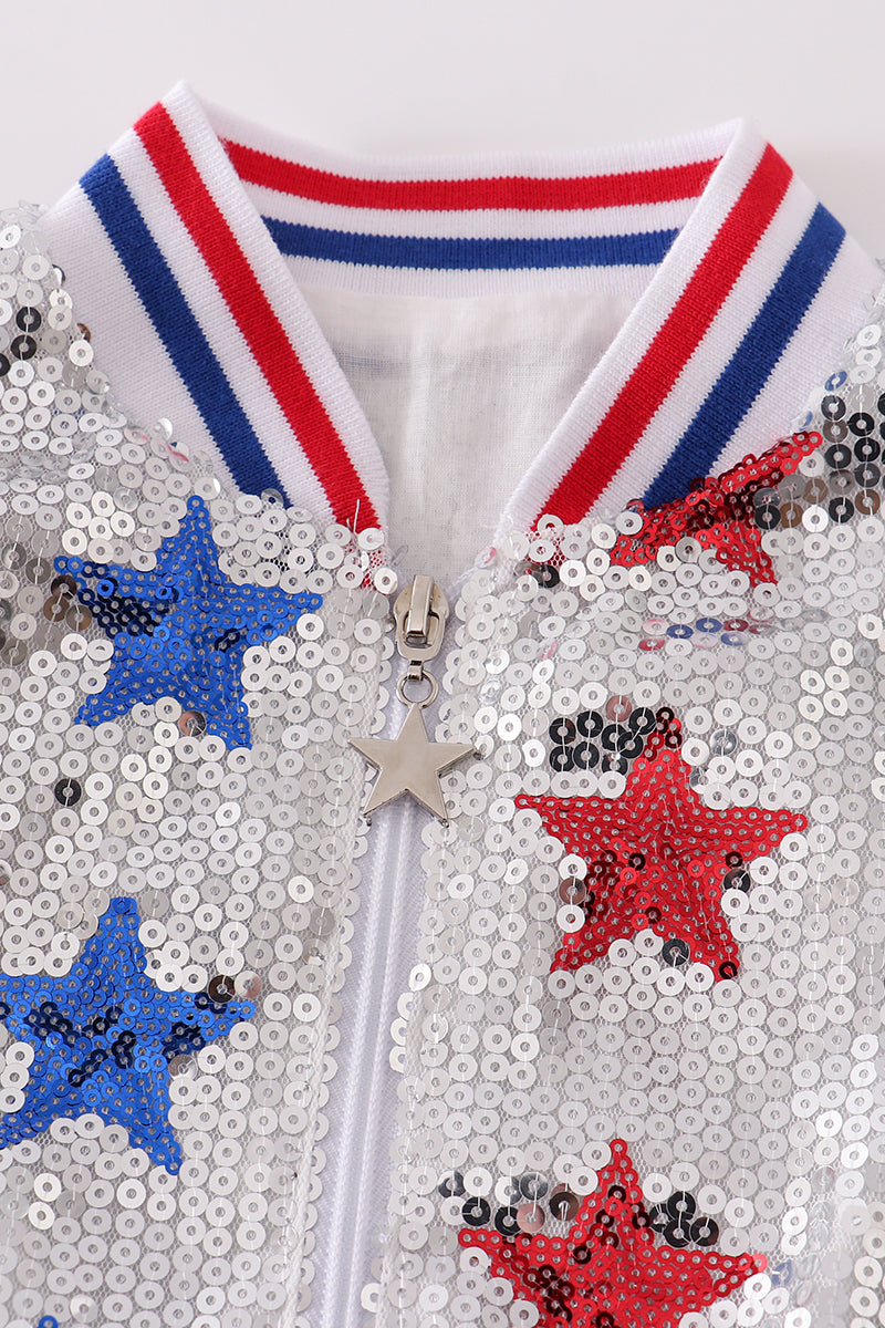 Patriotic Star Sequins Girl Coat