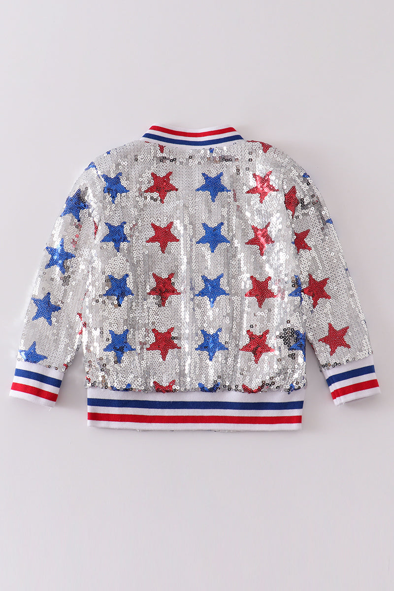 Patriotic Star Sequins Girl Coat