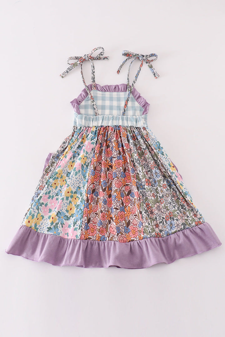 Purple Floral Print Ruffle Girl Dress