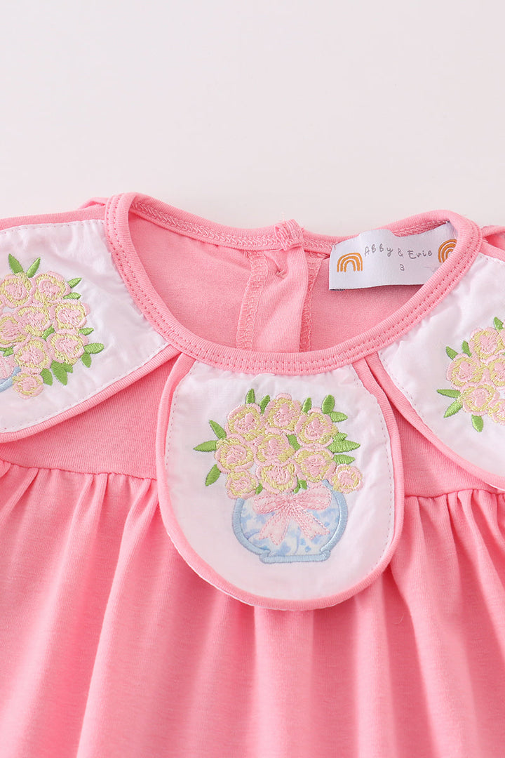 Pink Floral Embroidery Girl Dress