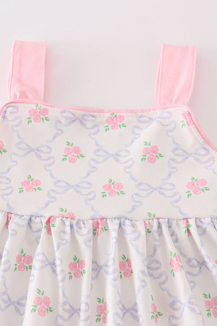 Pink Bow Floral Print Girl Dress