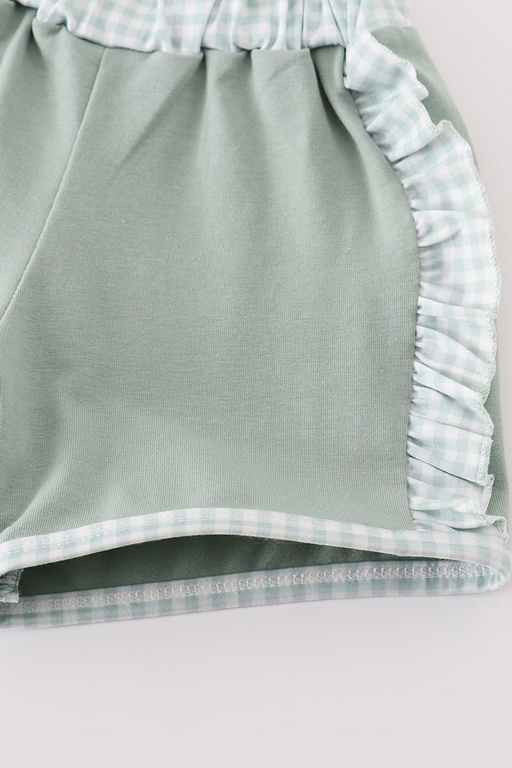 Green Gingham Girl Ruffle Set