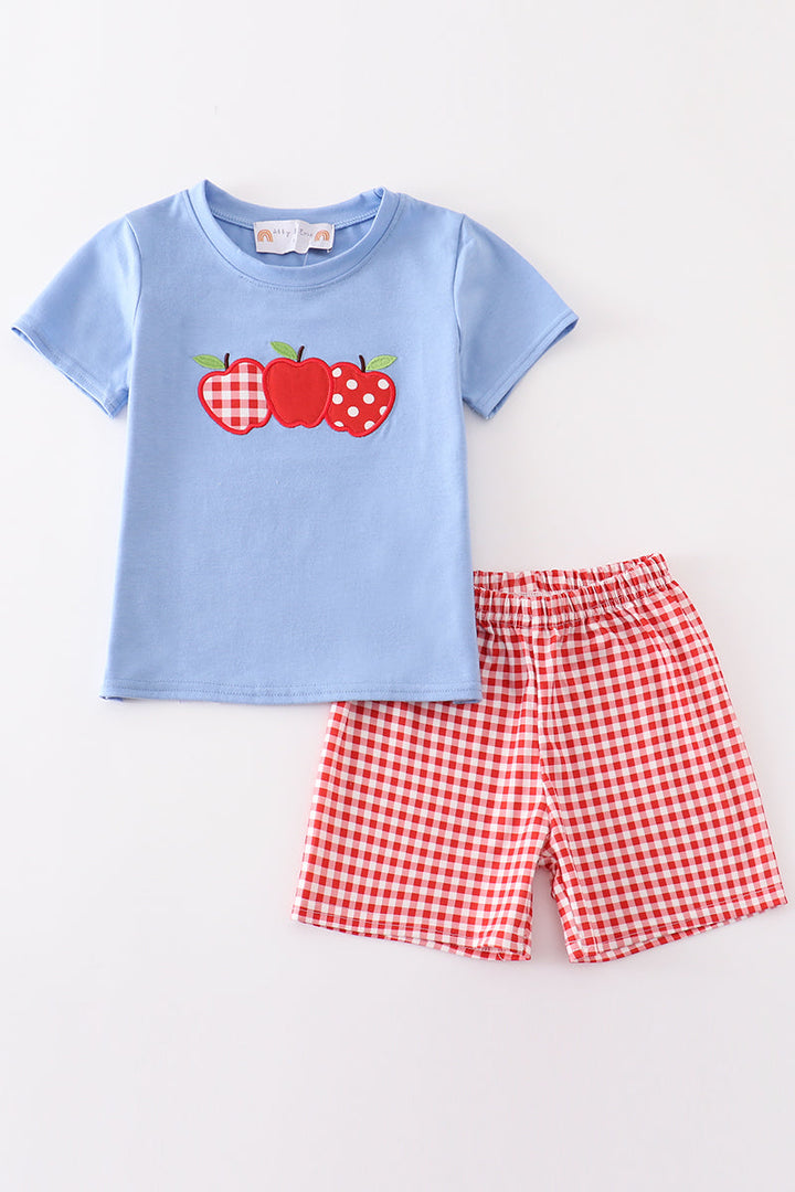 Blue Apple Applique Boy Set