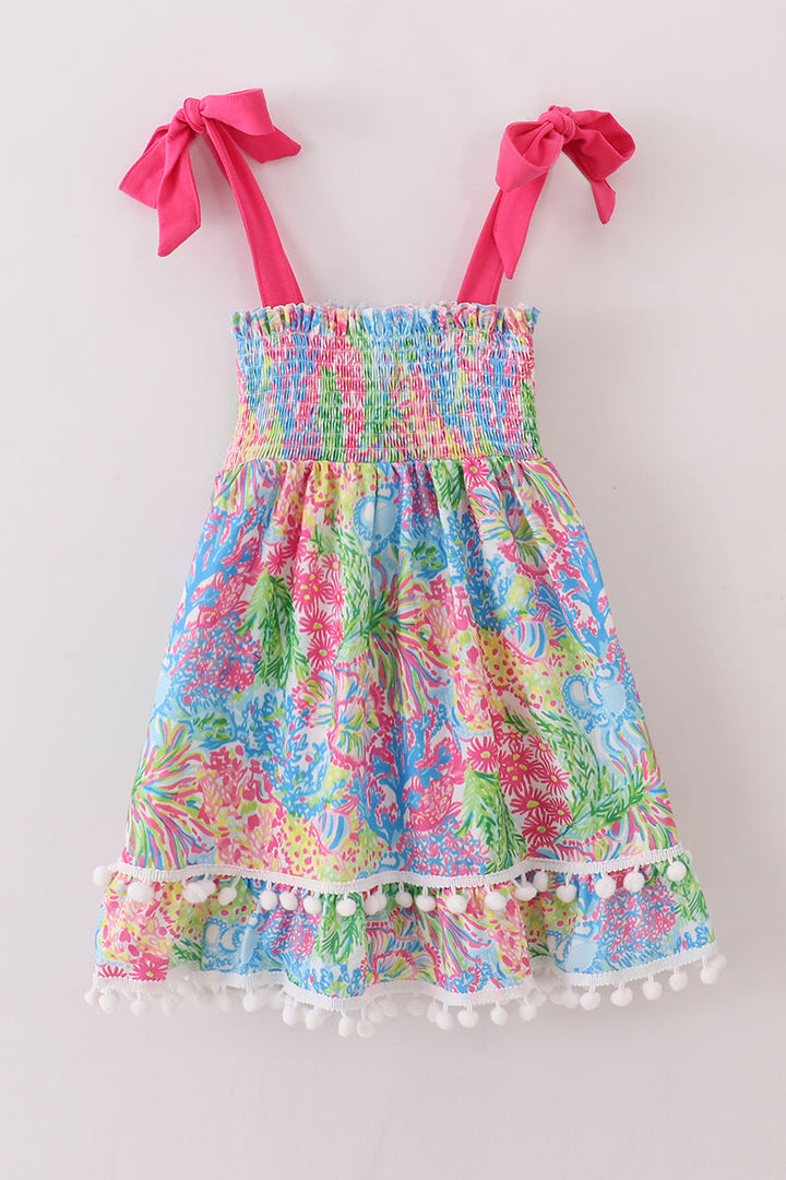 Pink Tropical Floral Smocked Mom&me Dress