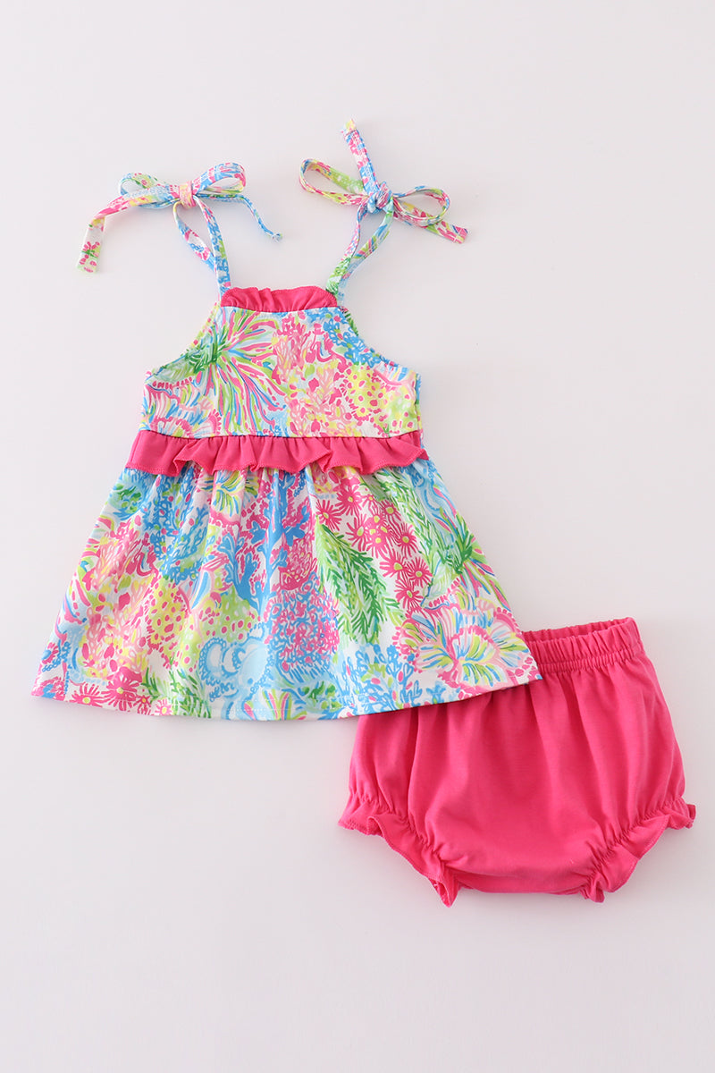 Pink Tropical Floral Girl Bloomer Set