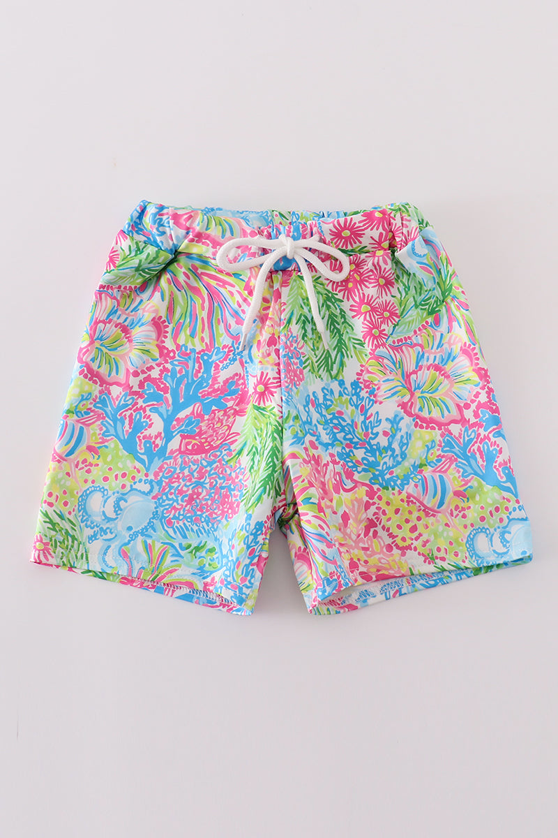 Pink Tropical Boy Swim Trunk