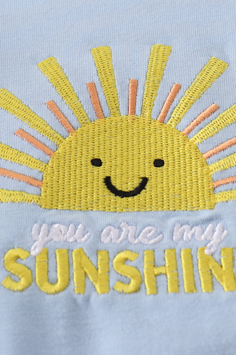 Blue You Are My Sunshine Applique Boy Bubble