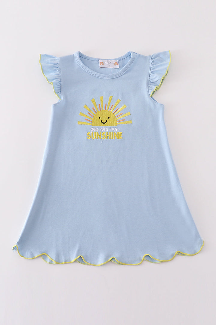 Blue You Are My Sunshine Applique Girl Dress