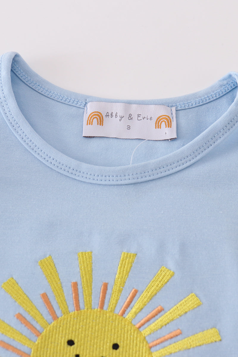 Blue You Are My Sunshine Applique Girl Dress